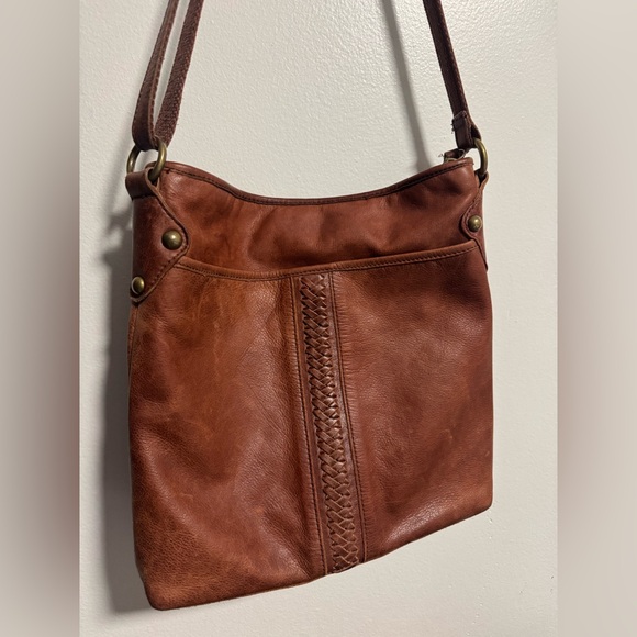 Lucky Brand Handbags - Luck Brand Brown Leather Crossbody Boho Bag with Braided Accent Causal Purse.